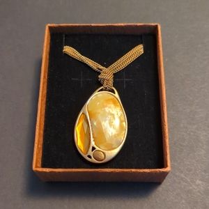 Lia Sophia Golden Colored Stone Pendant Necklace